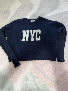 No Boundaries Navy Crewneck Sweater with White NYC Lettering